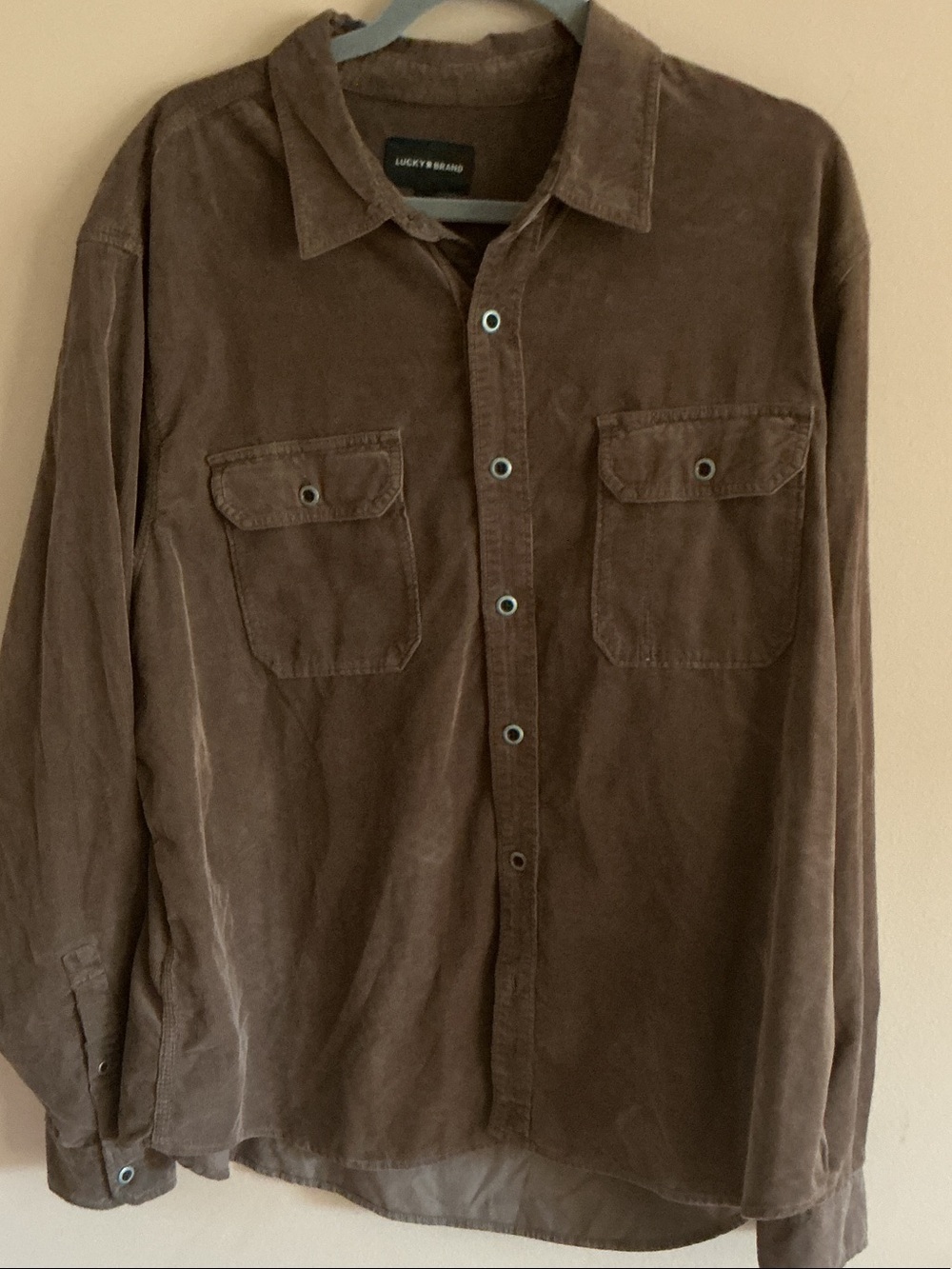 NWT Lucky Brand Brown Corduroy Button-Down Shirt with Chest Pockets